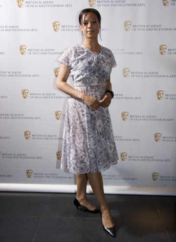 The Five Days and Silk actress arrives to present the award for Production Design tonight. (Pic: BAFTA/Chris Sharp)