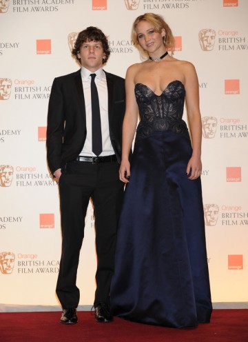 Jesse Eisenberg (The Social Network) and Jennifer Lawrence (Winter's Bone) announced Inception as the Special Visual Effects winner. (Pic: BAFTA/ Richard Kendal)