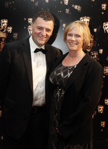 One of the writers (Moffat) and producers (Vertue) of Sherlock which is nominated for four BAFTAs tonight. (Pic: BAFTA/Chris Sharp)