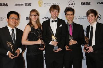 The BAFTA Ones to Watch Award was presented by Minecraft YouTuber Dan Middleton (right) to the team behind Chambara.