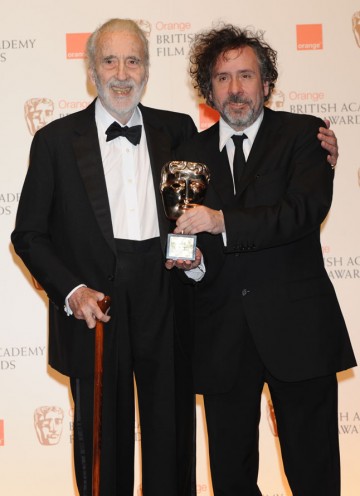 Latest Academy Fellow Sir Christopher Lee with director Tim Burton.
