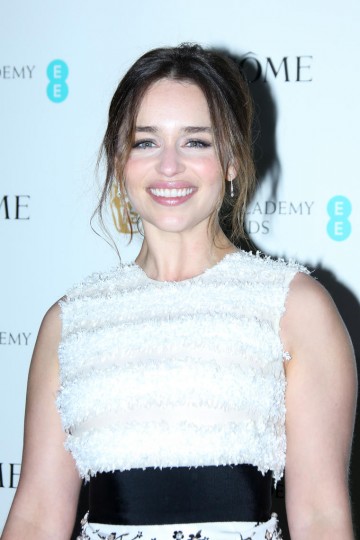 Emilia Clarke arrives at the BAFTA and Lancôme Nominees' Party at Kensington Palace