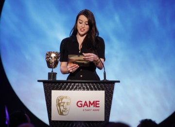 Bionic Woman and Eastenders star Michelle Ryan presents the first award of the evening for best Action Game (BAFTA/Brian Ritchie)