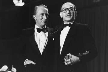 Actor Ian Richardson presents Ben Kingsley with his BAFTA for Best Actor for Gandhi at the British Academy Film Awards in 1983