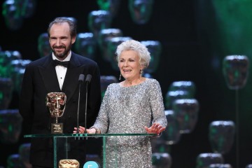 Julie Walters and Ralph Fiennes are welcomed to the stage to present the award for Outstanding Contribution: BBC Film 