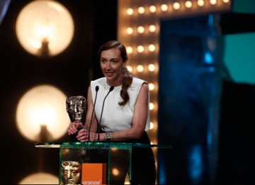 Writer and director of I Do Air, Martina Amati, accepts the Short Film award  (BAFTA/Brian Ritchie). 