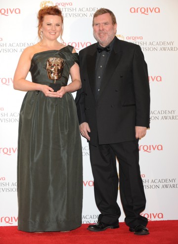 Appropriate Adult's Monica Dolan with her BAFTA for best Supporting Actress with award presenter Timothy Spall.