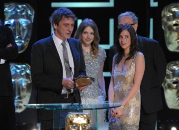 Skins writer Brian Elsley and stars Kaya Scodelano (Effy) and Hanna Murray (Cassie) thanked the show's legion of fans as they collected the publicly-voted Philips Audience Award (BAFTA / Marc Hoberman).