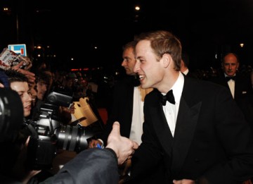 HRH The Prince of Wales talks to film fans on the Orange British Academy Film Awards red carpet (BAFTA/Richard Kendal).