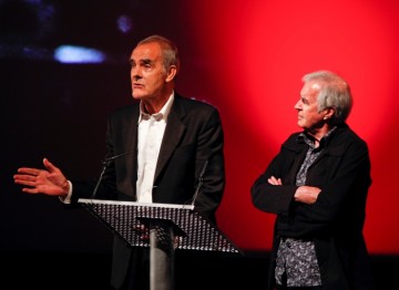 Gary Raymond and John Cairney on stage at the BFI, London (BAFTA/Brian J Ritchie).
