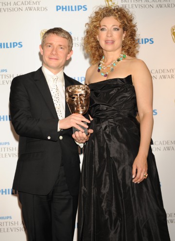 Alex Kingston presented Martin Freeman with the Supporting Actor BAFTA for his role as the loyal John H. Watson in BBC One's Sherlock, which also took the Drama Series prize. (Pic: BAFTA/Richard Kendal)