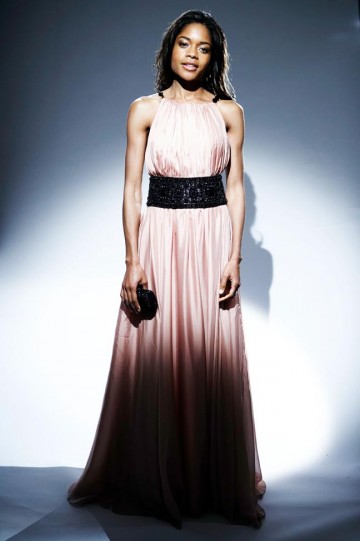 The Orange Rising Star nominee wore an elegant dusty pink Marchesa dress with a black sash belt. (pic: BAFTA/Ian Derry)