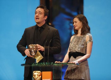 Frost/Nixon star Matthew Macfadyen teamed up with actress Emily Mortimer to present the BAFTAs for Production Design and Make Up & Hair (BAFTA / Marc Hoberman).