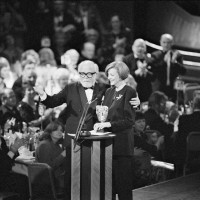 Richard Attenborough with BAFTA winner Maggie Smith at the British Academy of Film and Television Arts Awards in 1993.