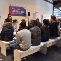 Attendees listen to a talk at the BAFTA and UKIE Careers Bar