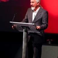 Rick Baker on stage at London's BFI (BAFTA/Brian J Ritchie).