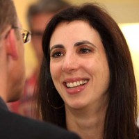 Aline Brosh Mckenna talks with Jeremy Brock at BAFTA after delivering her Screenwriters' lecture. (Photography: Jay Brooks)