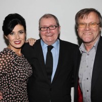 Stars of Coronation Street; Kym Marsh and David Nielson pose with the show's creator, Tony Warren. Pic: Steve Butler