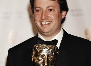 David Mitchell, winner of the Comedy Performance Award for his role in Peep Show, celebrates backstage at the British Academy Television Awards in 2009 (BAFTA / Richard Kendal).