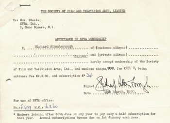 Lord Attenborough's SFTA Application Form.