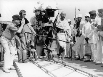 Producer/Director Richard Attenborough and Actor Ben Kingsley on the set of Gandhi (1982)