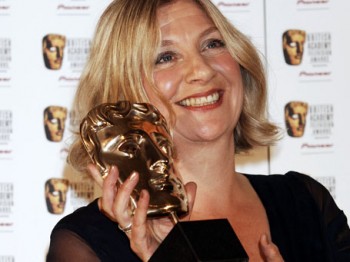 Victoria Wood celebrates the first of two BAFTA wins at the British Academy Television Awards in 2007.