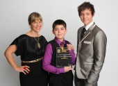 Thirteen-year-old Christopher Purdy, who won the BAFTA Young Game Designers Game-Making Award presented by Sony Computer Entertainment Europe for his game Smiley Dodgems. Pictured here with Maria Stukoff (Sony) and Tyger Drew Honey.