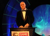 This year's presenter comedian Dara O'Briain entertains the audience (BAFTA / James Kennedy). 