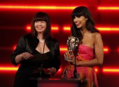 The T4 presenter and Ninja Theory’s development chief present the BAFTA for Artistic Achievement. (Pic: BAFTA/Brian Ritchie)