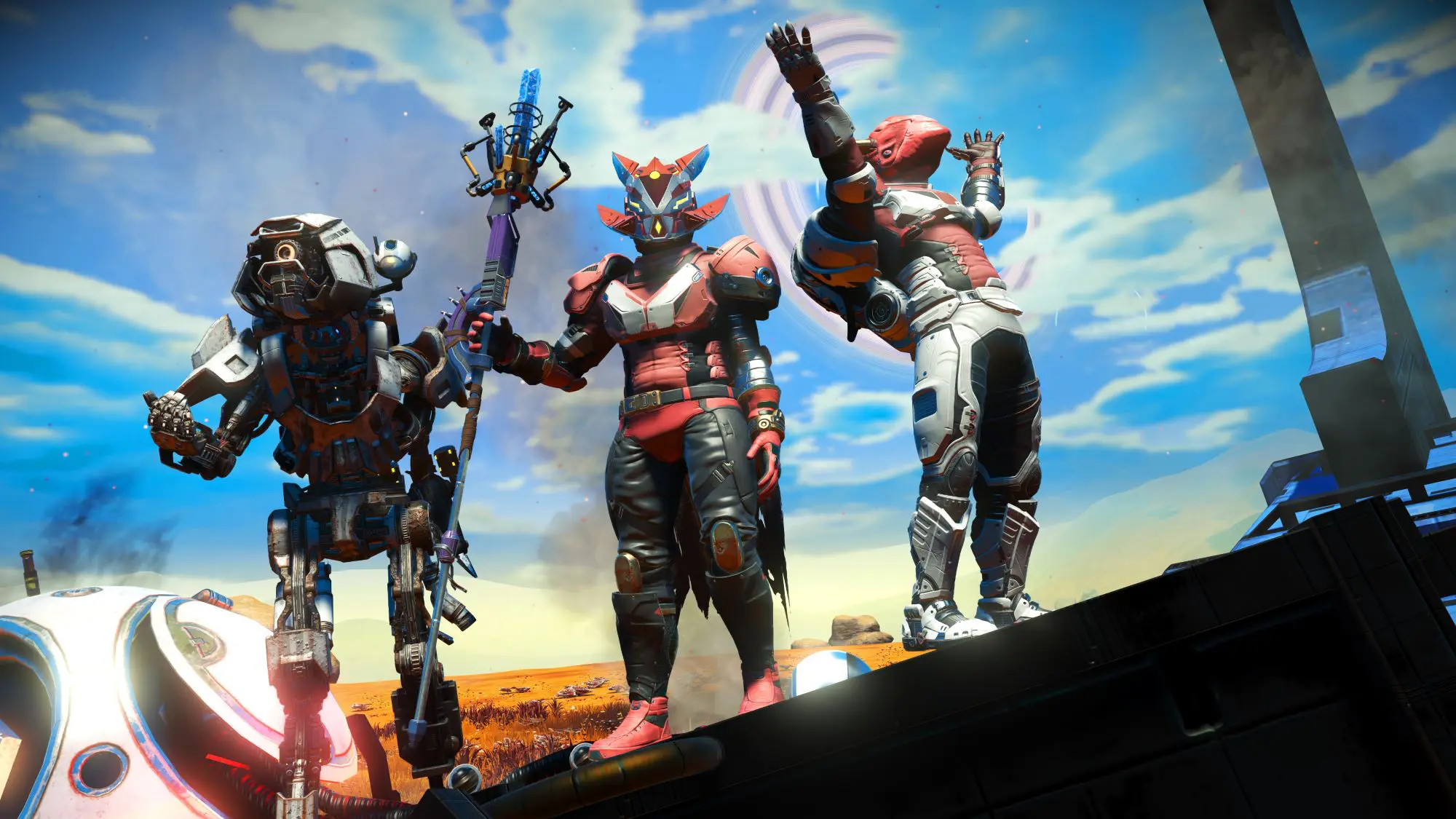 Three robotic figures .
