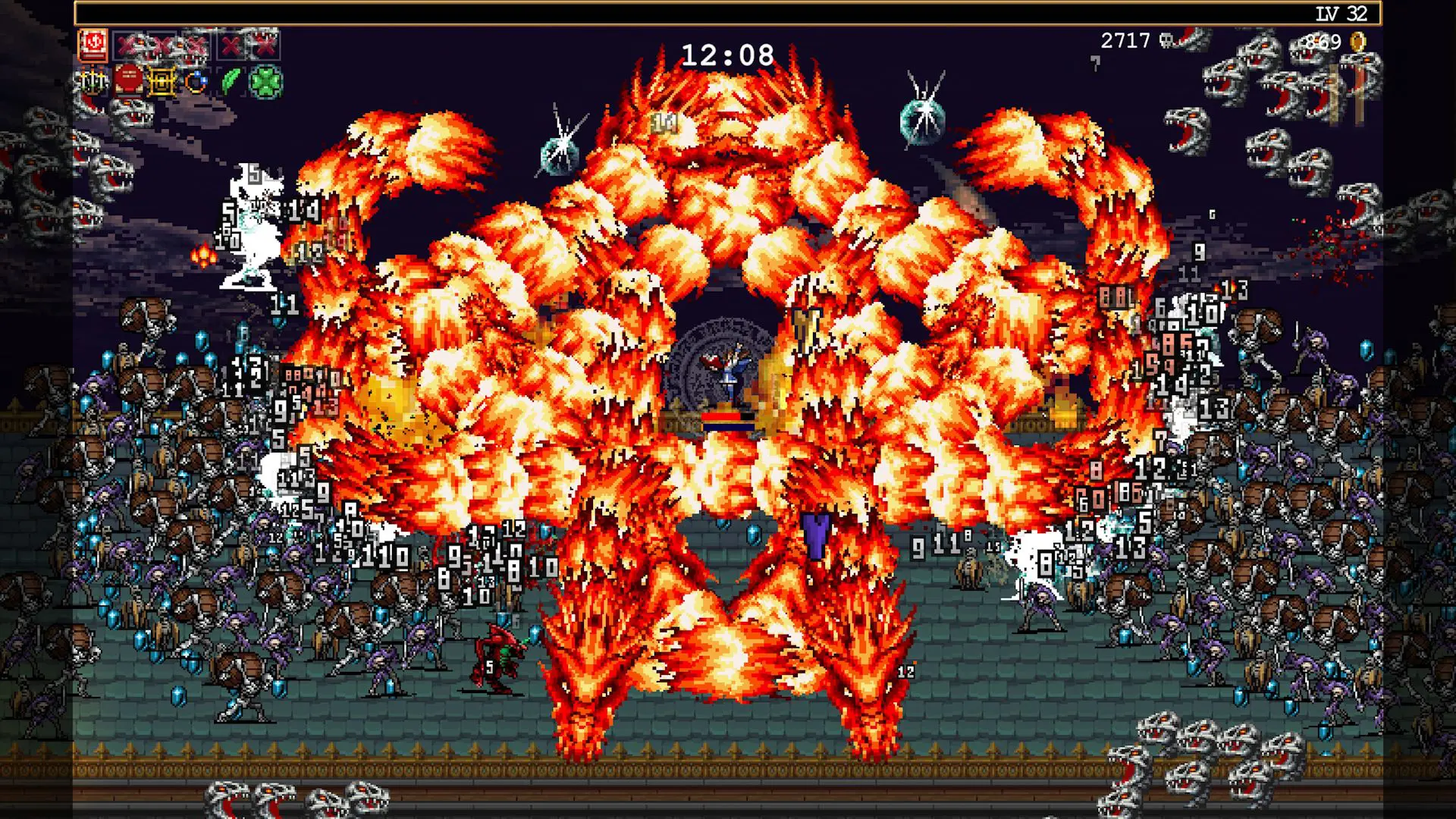 Army like figures doing battle with balls of fire everywhere.
