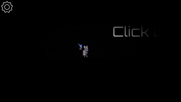 A screenshot of the Echolocation game showing a black screen with a grey avatar in the middle and the work 'Click' in the top right hand corner.