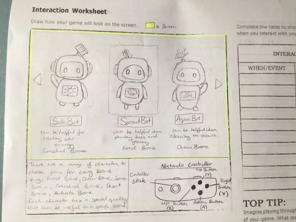 A concept design for the EcoBots game.