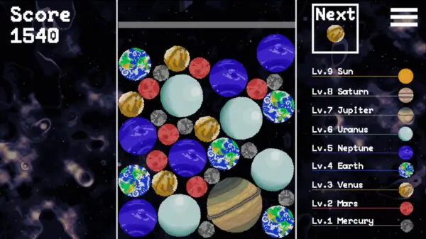 A screenshot of the Planet Drop game.