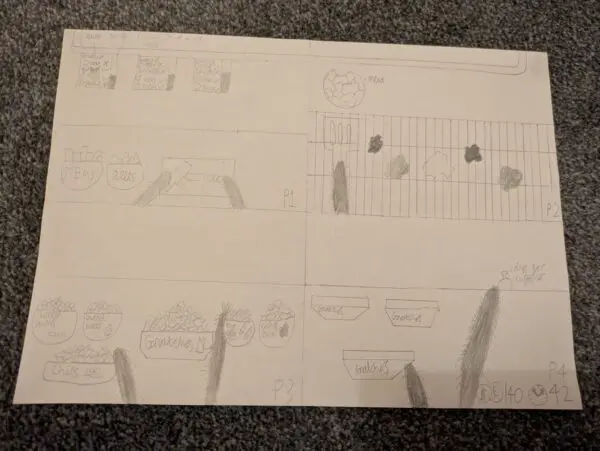 A concept design for the Fry Da Spida game.