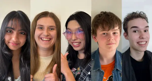 A composite image of five young people,